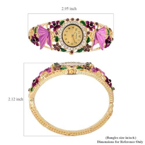 Shop LC Pink Butterfly Watches for Women Strada Crystal Japanese Movement Water Bangle Watch in Gold Plated with Stainless Steel Back Wrist Jewelry Fashion Analog Digital Classic Timer Birthday Gifts 5