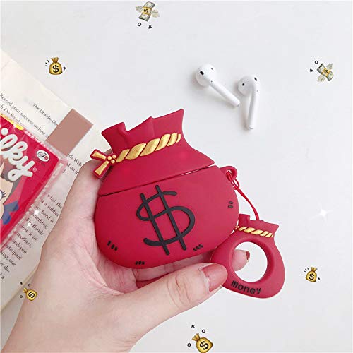 LEWOTE Silicone Case Cover Compatible for Apple Airpods 1&2[Funny Design][Best Gift for Girls Kids or Woman](Money Bag Red) 2