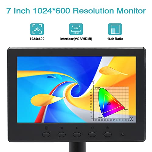 7 inch Small Monitor,Portable Monitor, LCD HDMI Monitor 1024x600, VGA Monitor,HDMI/VGA/AV Input Mini Monitor,with Speakers 2