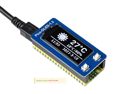 TOP1 1.3 Inch Raspberry Pi Pico OLED Display Module 64×128 Pixels I2C/SPI Communication Built-in SH1107 Driver Chip Black/White 3