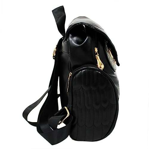 Huasheng Suda Women Pu Leather Owl Cartoon Backpack Fashion Casual Satchel Small Backpack(black) 6