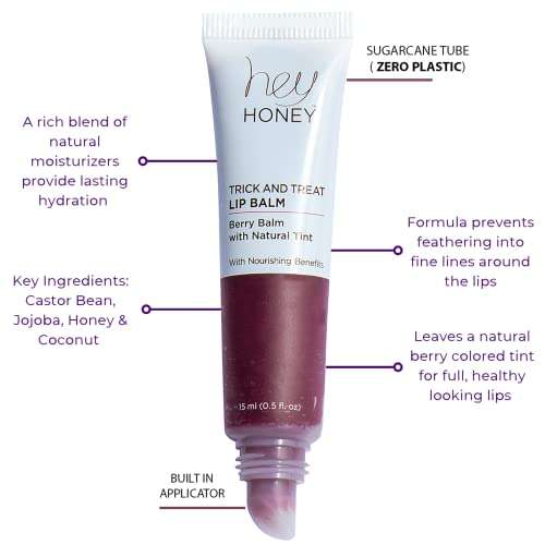 Hey Honey Skincare Trick and Treat Honey Berry Plumping Lip Balm | 2 In 1 Natural Tint with Hydrating & Moisturizing Properties | Targeting Your Lips Area Wrinkles | 0.5 oz (Honey Berry) 3