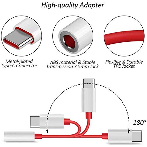 Eazories Red Type C to 3.5 mm Audio Jack Connector, Noise Cancelling Headphones Converter Audio Cable Compatible with 1 Plus 8, 8Pro / 7,7Pro, 7T /6T, NORD and Similar (Pack of 2) 5