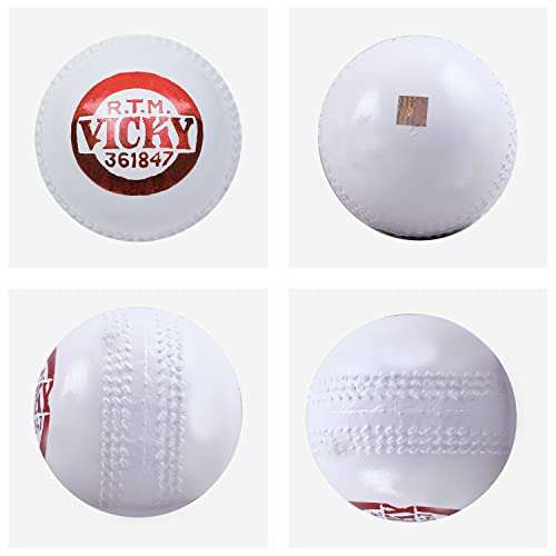 Vicky Leather Cork Cricket Ball Ideal for Intermediate & Recreational Level Matches Standard Size (White, Pack of 6) 2