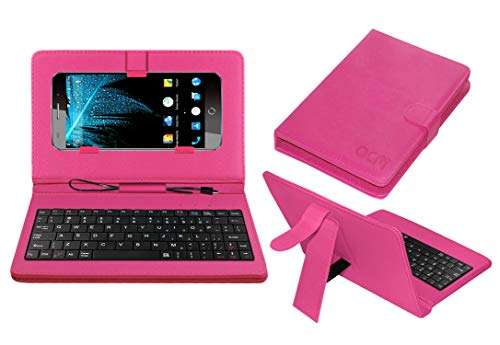 ACM Keyboard Case Compatible with Swipe Elite Plus Mobile Flip Cover Stand Plug & Play Device for Study & Gaming Pink 1