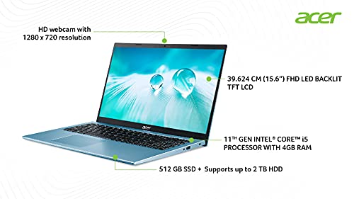 Acer Aspire 5 Intel Core i5 11th Generation 15.6 inches Business Laptop (8GB/512GB SSD/Windows 10 Home/NVIDIA GeForce MX350 /1.7Kg, Steam Blue) - A515-56 5