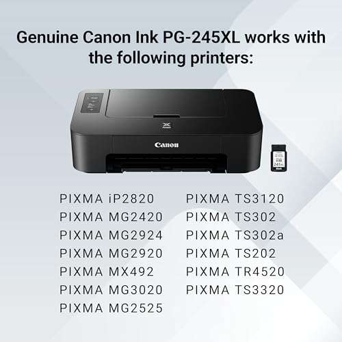 Canon PG-245 XL Genuine Black Ink Cartridge, Compatible with iP2820, MG2420/2924/2920/3020/2522/2525, MX492, TS3120/302/302a/202/202a/4520/3320 5