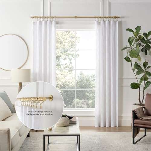 MODE Cambria Designer Series - Premium Easy Glide 18 Count Curtain Rings - Metal with Smooth, Quiet Nylon Inserts with Clips - 2 inch Diameter (1-5/8 inch Inside Diameter) - Brushed Gold 4