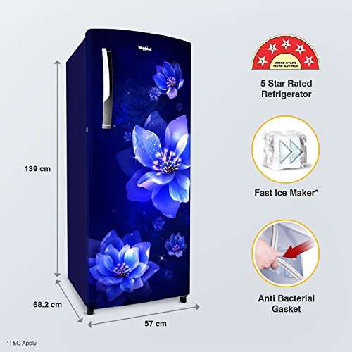 Whirlpool 205 L 5 Star Inverter Direct-Cool Single Door Refrigerator (220 IMPRO PRM 5S INV SAPPHIRE MULIA, Sapphire Mulia, 2022 Model) 2