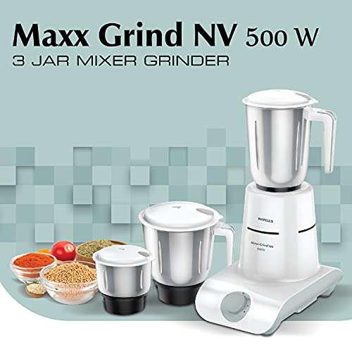 Havells Maxx Grind NV 500 Watt Mixer Grinder with 3 Stainless Steel Jar, SS-304 Grade Blades & 5 year motor warranty (White) 2