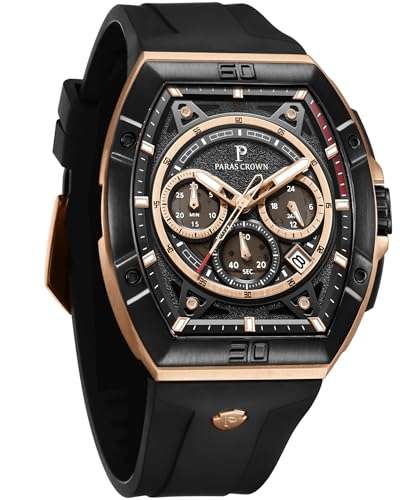 PC PARAS CROWN Mens Watches Luxury Tonneau Quartz Watch for Men Japanese Movement Waterproof Sport Watch, Gifts for Men 1