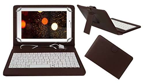 ACM USB Keyboard Case Compatible with Videocon V-Tab Max Tablet Cover Stand Study Gaming Direct Plug & Play - Brown 1