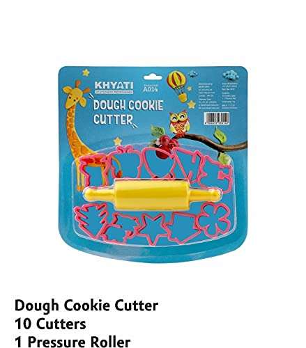 KHYATI Play Dough (6 Bright Colours 50 grms Each, 5 Moulding Tools) and 1 Dough Cookie Cutter (1 Pressure Roller,10 Cookie Cutters) 4