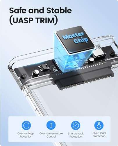 ORICO 2.5" External Hard Drive Enclosure, SATA III to USB Type-C for HDD/SSD - Tool Free Installation, Transparent Design, Supports UASP and up to 4TB [Hard Drive NOT Included] 4