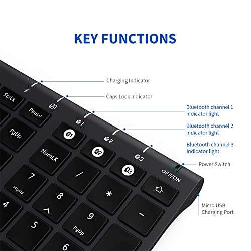 Bluetooth Keyboard for Mac OS, Rechargeable Multi-Device Wireless Keyboard, Ultra Slim Full Size Keyboard with Number Pad, for iPad, iPhone, Mac, iOS, Android, Windows, Laptop, PC, Desktop-Black 6