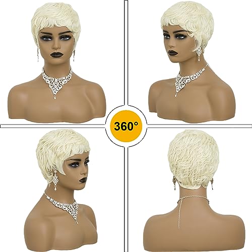 BOBCOO Wine Red Pixie Cut Wigs for Black Women - Burgundy Short Wavy Pixie Wigs with Bangs - Layered Wig 4