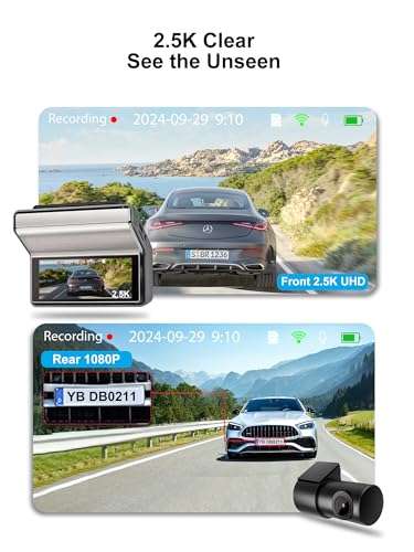Dash Cam Front and Rear - 1080P UHD Car Camera with 64GB Card, Night Vision, Wi-Fi, GPS, 3.16'' IPS Screen, 160° Wide Angle, 24H Parking Monitor 3