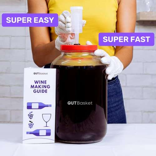 GUTBasket Wine Making Kit - Makes 20L Wine, Fermentation Jar 4 L, Wine Yeast, Airlock and No Rinse Sanitiser- Complete DIY Home Brewing Kit 4