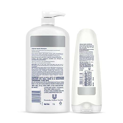 Dove Intense Repair Shampoo 1 Litre + Conditioner 175ml, Combo | For Dry and Damaged Hair | Enriched with Fibre Actives | Strengthening Shampoo for Smooth & Strong Hair 3