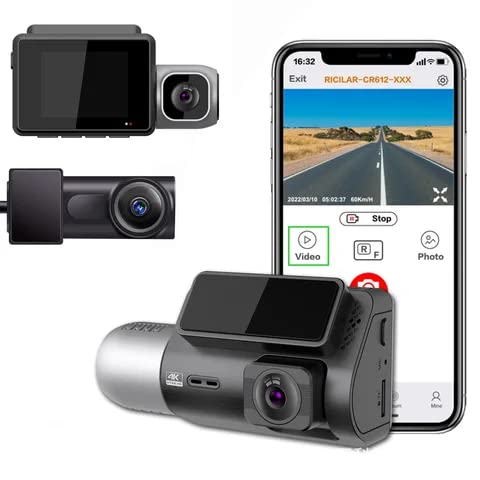 4K UHD Front Rear & Inside 3 Channel Dash Camera with Screen WiFi WDR & hardwire Full Set GPS Hardwire GSensor Loop Recording MicroSD Support