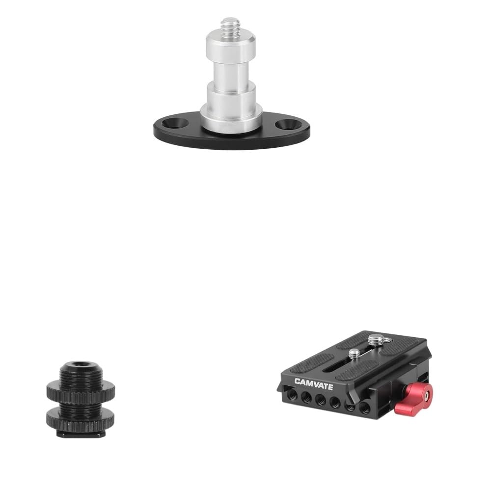 CAMVATE 1/4"-20 Thread Screw Connector + 5/8"-27 Male Threaded Cold Shoe Adapter + Quick Release Base 1