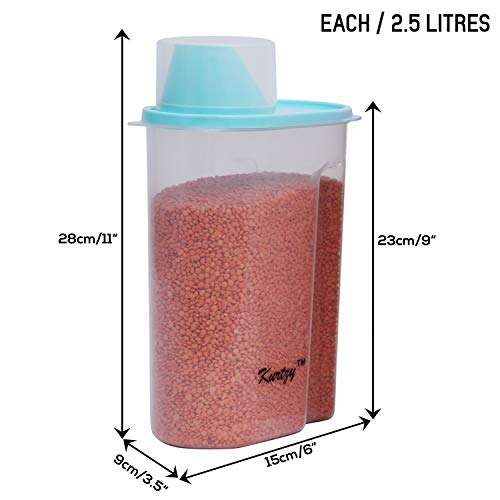 Kurtzy Cereal Dispenser Jars - (Pack of 5) Air-Tight Lid Multipurpose Storage Containers Set with Measuring Cups for Rice,Pulses,Grains Pet Foods - Home & Kitchen, Pets (2.5 litres Each) 2