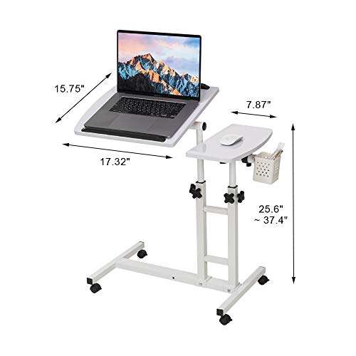 Farios Adjustable Laptop Desk with Wheels, Overbed Bedside Desk, Wheels Height Adjustable Desk Cart,Standing Laptop Desk,Moveable Laptop Stand,Tilting Over Bed Table,Rolling Laptop Stand-White. 4
