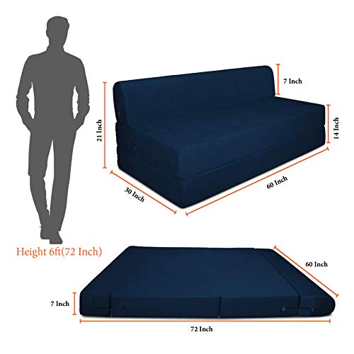 Urban Decor Three Seater Folding Sofa Cum Bed -Folding Out Mechanism - Comfortable for Guest and Kids- | 5' X 6' Feet, Blue 5