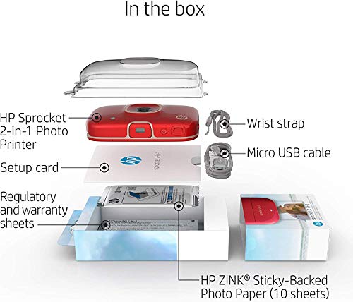 HP Sprocket 2-in-1 Portable Photo Printer & Instant Camera, print social media photos on 2x3" sticky-backed paper - Red (2FB98A) 6