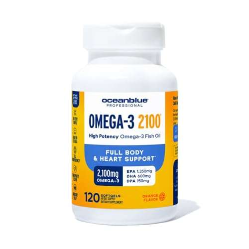 Oceanblue Professional Omega 3 2100-120 ct - High Potency Triple Strength Burpless Fish Oil with EPA, DHA & DPA - Wild Caught - Natural Orange Flavor, 60 Servings 1