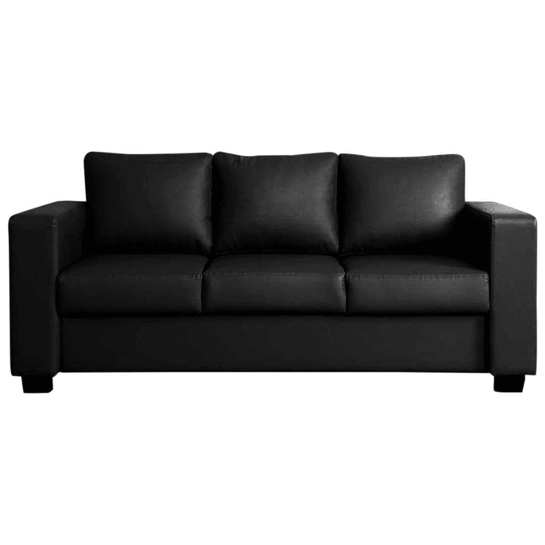 FURNY Harley 3 Seater Leatherette Sofa Set (Black) 4
