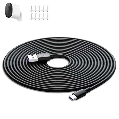 USB to USB-C Camera Charging Cable 10m, Power Extension Cable for Vimtag Mini G3 Xiaomi Smart Camera C400 C500 Pro, Type C Charger Cord with 10 Wire Clips for Security Camera Outdoor/Indoor Black 1