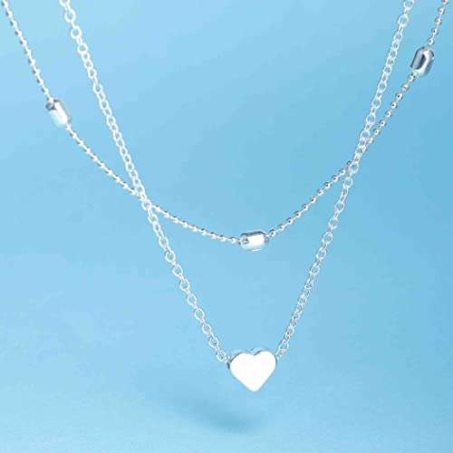 Metisee Layered Lover Choker Necklace Heart Pendant Chains Love Necklaces Jewelry for Women (Silver) 6