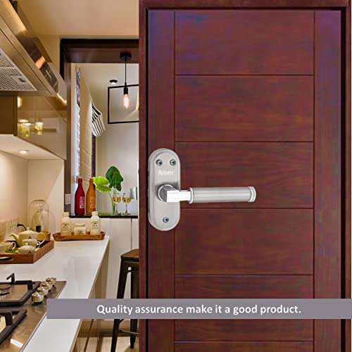 Atom Stainless Steel Bathroom Door Lock, Mortise Door Handle with Baby Latch Lock, Silver Satin Finish, Keyless, Bathroom Lockset for Door, Balcony Toilet Washroom, Skoda-Bl 6