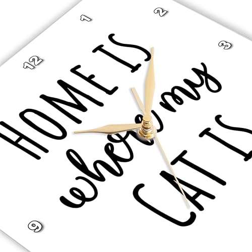 3dRose Wall Clock Silent - 13 inch - Home is Where My cat is. Black Lettering on White Background. - Stamp City - Typography 4
