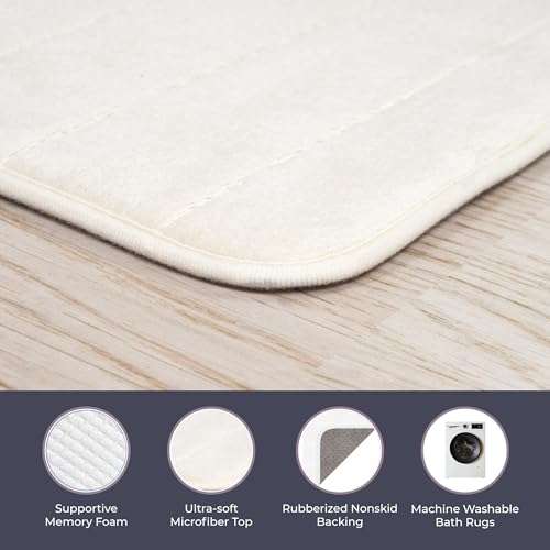 Bathroom Rugs - 2-Piece Memory Foam Bath Mats with Microfiber Top - Non-Slip Absorbent Rugs for Shower, Laundry, or Kitchen by Lavish Home (White) 5