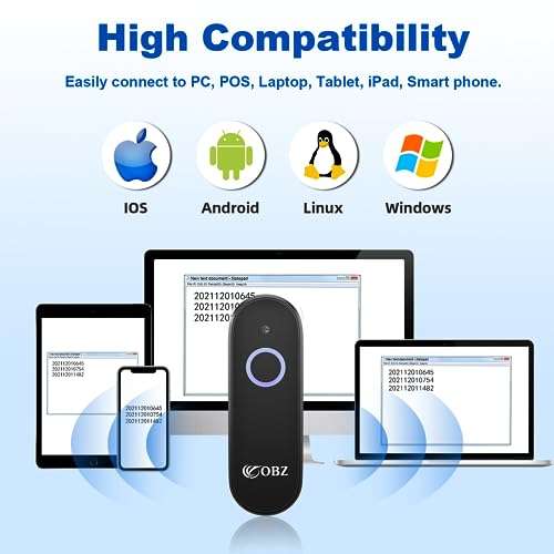 Mini 2D Bluetooth Barcode Scanner 2.4G Wireless Barcode Scanner, 3-in-1 Portable 1D 2D QR Code Scanner Work with iOS Android iPhone iPad Tablet Windows PC POS for Store Warehouse Inventory Library 4
