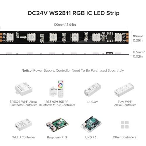 BTF-LIGHTING WS2811 DC24V 32FT Addressable RGB LED Strip 600LEDs 100Pixels Dream Color Black PCB IP30 Non-Waterproof Works with Arduino/Respberry/etc Prevent Voltage Droping(No Adapter or Controller) 2