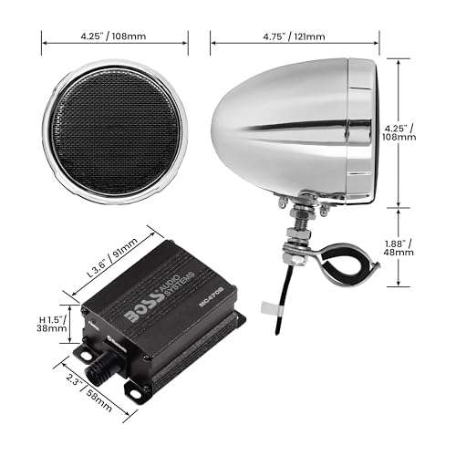 BOSS Audio Systems MC470B 3 Inch Motorcycle Full Range Speakers and Amplifier Sound System - Bluetooth 2 Channel Amplifier, Weatherproof, Volume Control, ATV UTV Compatible 6
