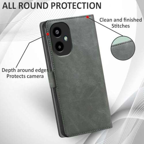 Fashionury Flip Back Case for Samsung Galaxy M06 5G / Samsung Galaxy F06 5G | Genuine Leather Finish | Designer Button | Inbuilt Pockets & Stand | Flip Back Cover for Samsung F06 / M06 (Rhino Gray) 4