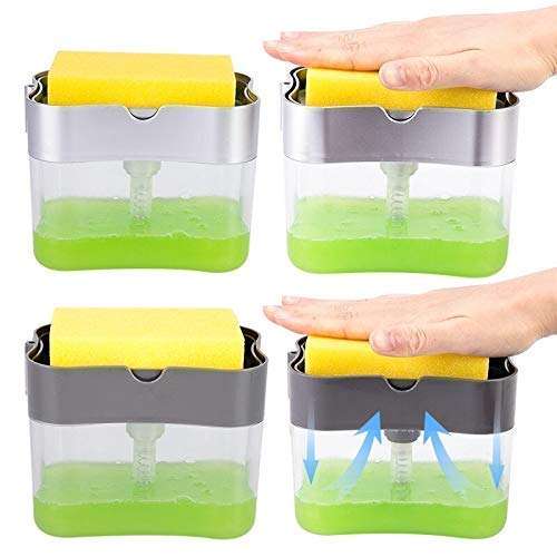 GROPOTIT� 2 in 1 ABS Plastic Liquid Soap Press-Type Pump Dispenser with Sponge Holder for Kitchen Sink (Random Colour; Standard; 385ml) Free Sponge(Made in India) 6
