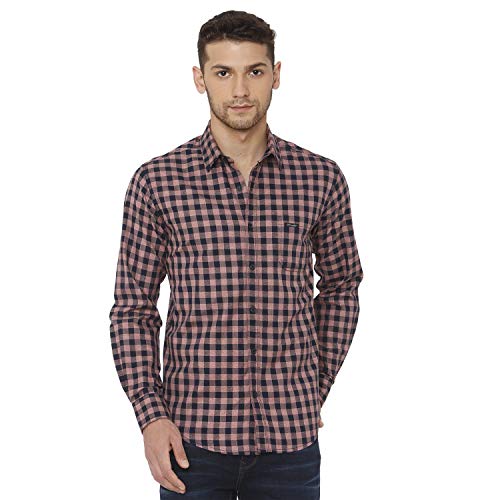 Mufti Men's Checkered Slim Fit Casual Shirt (FLS-0012_Navy_XXL) 1