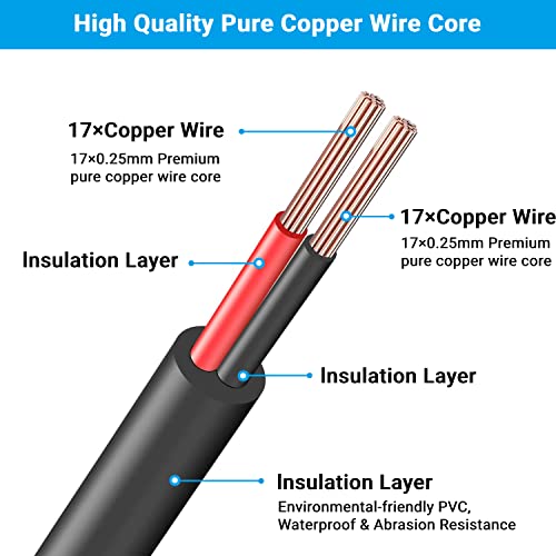 33FT 2.1mm x 5.5mm DC 12V Power Extension Cable 12 Volt Power Supply Adapter Extension Cord Female to Male Plug for CCTV Security Camera 5
