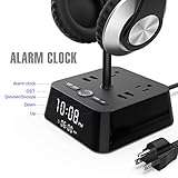 KDrive Headphone Stand with 4 USB Charging Port, 2 AC Outlet, LED Desk Lamp Lighting, HD Clock Display - Universal Sizes, Gaming Headset Hanger Organizer 3