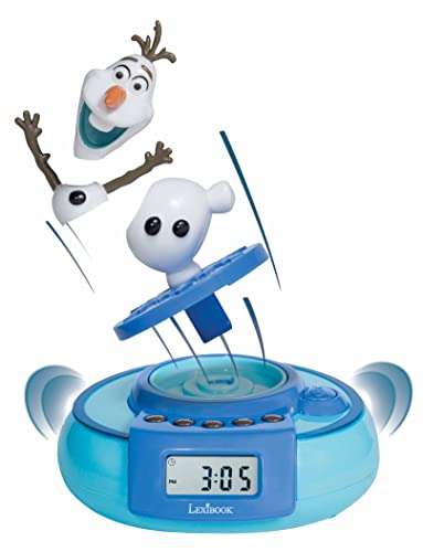 LEXIBOOK Disney Frozen Elsa, Olaf Jumper Alarm Clock, Demonstration Button, Snooze Function, Battery, Blue/White, RL985FZ 2