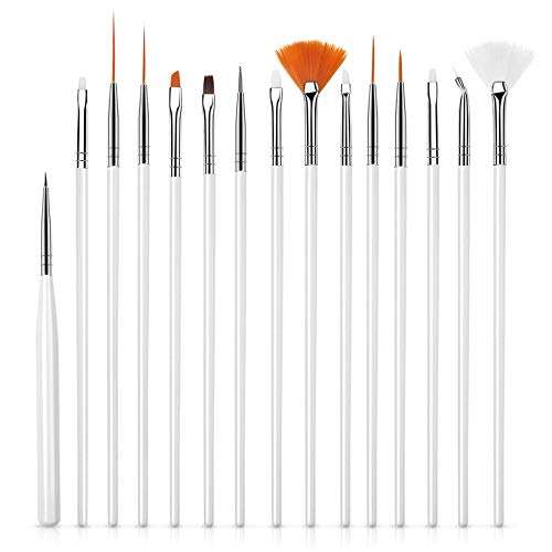 Trendy Club 15pcs Nail Art Painting Brush Set, Acrylic Nail Art Design Painting Drawing Polish Brush Pen Tools UV Gel Pen Different Pen Brushes DIY Nail Art Decoration Accessories(White) 1