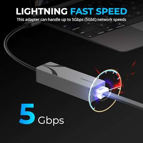 SABRENT USB-C to 5G Ethernet Adapter – 5GbE Optimized, USB 3.1 Gen 1+ Required, Clear Compatibility, Aluminum Body, Plug-and-Play for Data-Capable USB-C Devices (NT-C5GA) 2