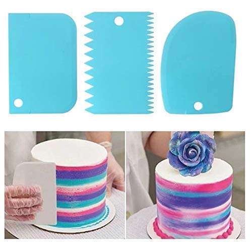 Saleshop365 3pcs Set Plastic Dough Bench Scraper Cake Cutter, Chopper, Smoother Icing Fondant Cake Decorating Pastry Baking Tool (Color May Vary) 3