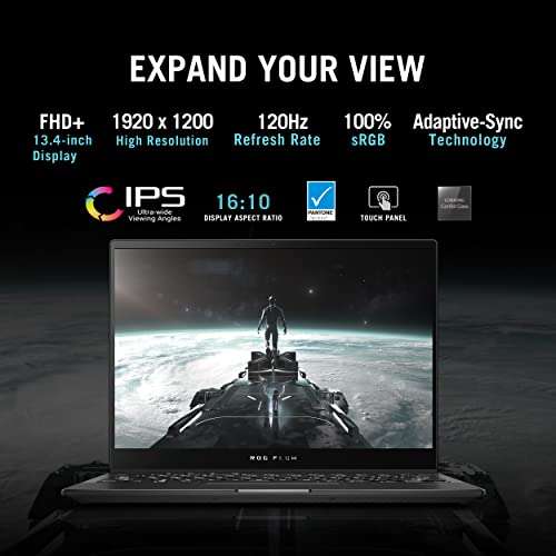 ASUS ROG Flow X13 (2022), 13.4" (34.03 cms) UHD+ 16:10, Touch, AMD Ryzen 7 6800HS, 4GB RTX 3050 Ti Graphics, 2-in-1 Gaming Laptop (32GB/1TB SSD/Windows 11/Office 2021/Black/1.3 Kg), GV301RE-LI201WS 6