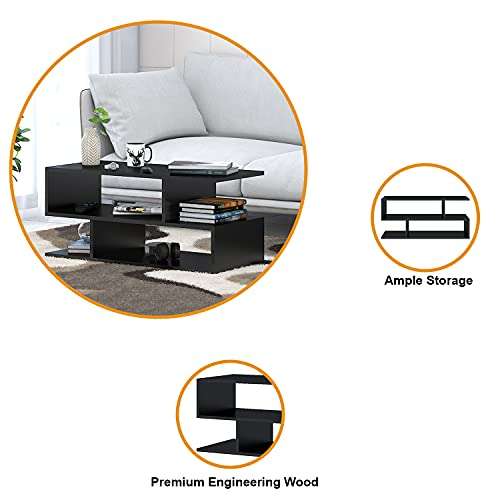 Klaxon S Shape Engineered Wood Coffee Table/Centre Table/Tea Table (Black) 6